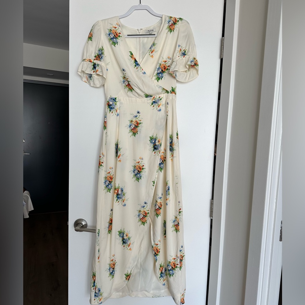 Madewell cream/floral midi wrap dress
